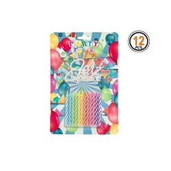 lot de 12 bougies anniversaire multicolores avec socles 8cm