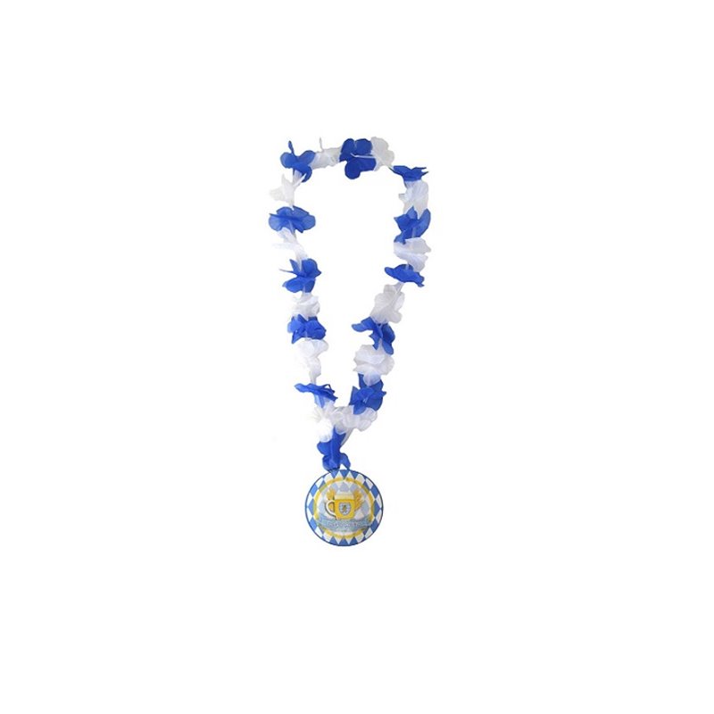 collier tahiti oktoberfest bleu blanc avec médaille 50cm