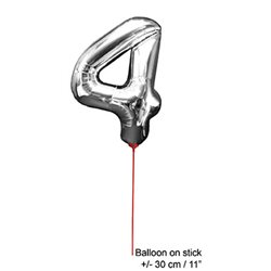 ballon chiffre "4" en aluminium avec bâton 30cm