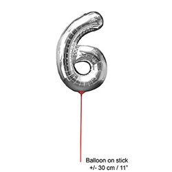 ballon chiffre "6" en aluminium avec bâton 30cm