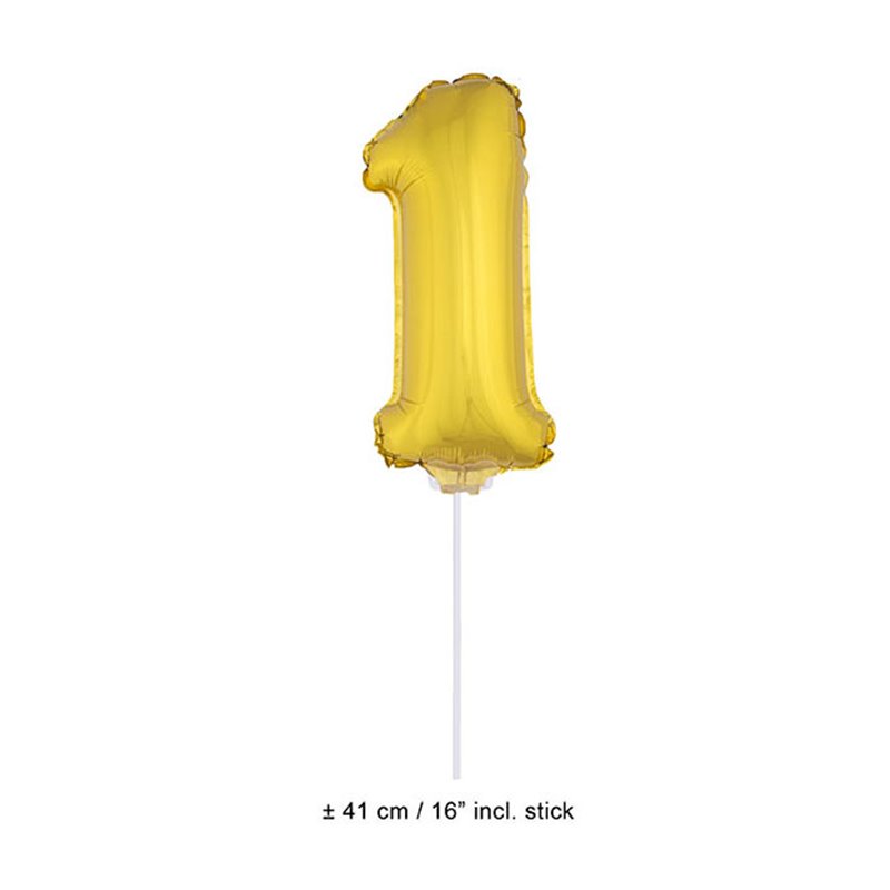 ballon chiffre "1" en aluminium avec bâton or 40cm