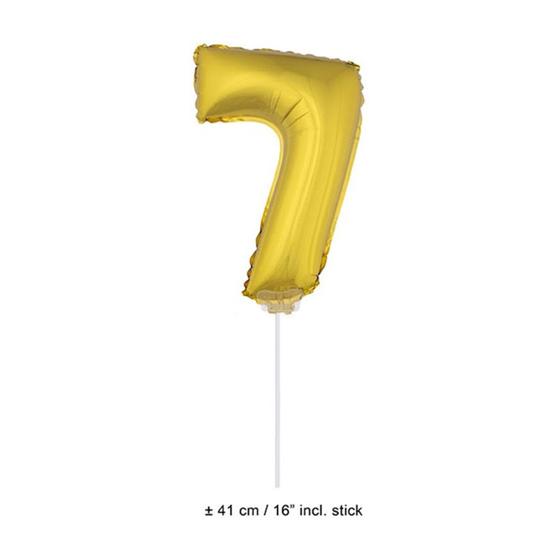 ballon chiffre "7" en aluminium avec bâton or 40cm