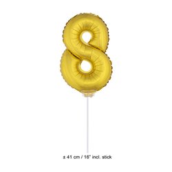 ballon chiffre "8" en aluminium avec bâton or 40cm