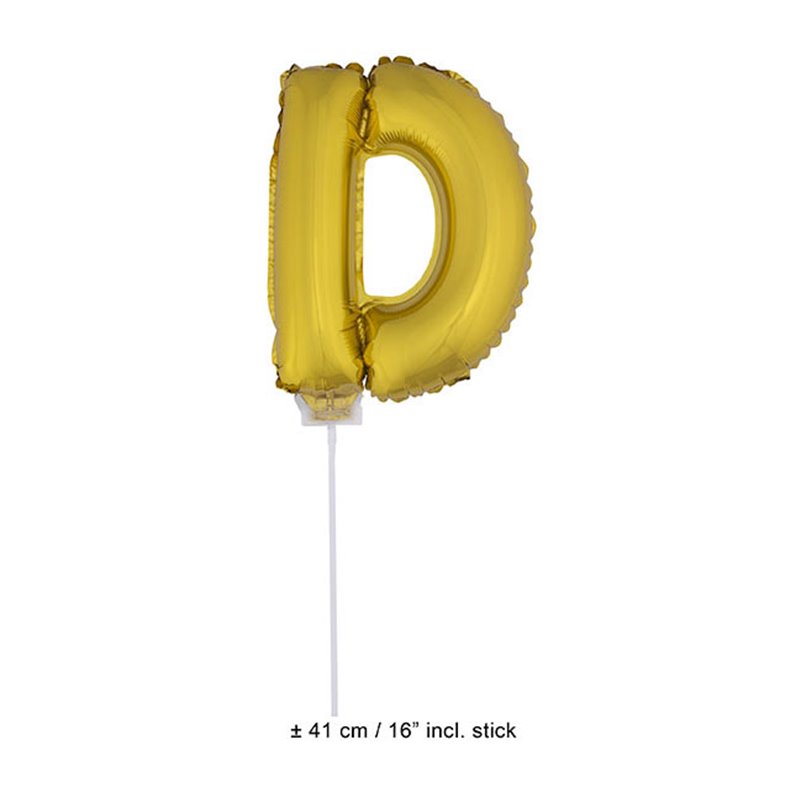 ballon lettre "d" en aluminium avec bâton 41cm or