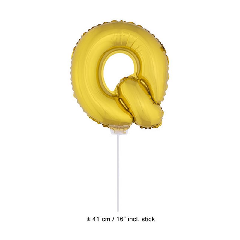 ballon lettre "q" en aluminium avec bâton 41cm or