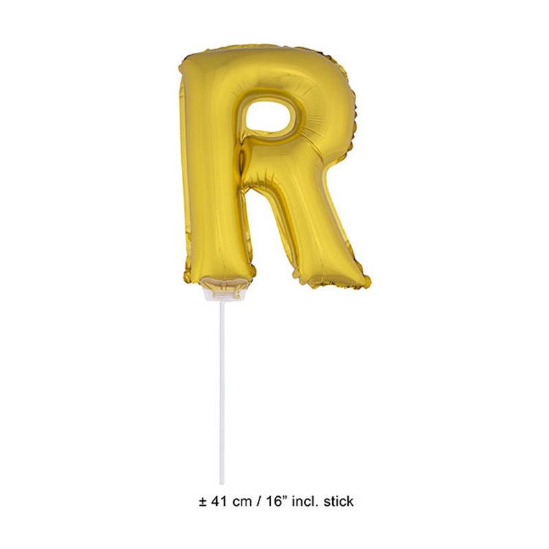 ballon lettre "r" en aluminium avec bâton 41cm or