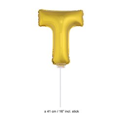 ballon lettre "t" en aluminium avec bâton 41cm or