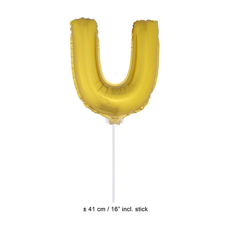 ballon lettre "u" en aluminium avec bâton 41cm or