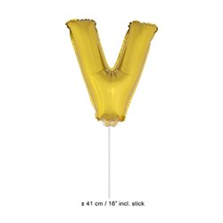 ballon lettre "v" en aluminium avec bâton 41cm or