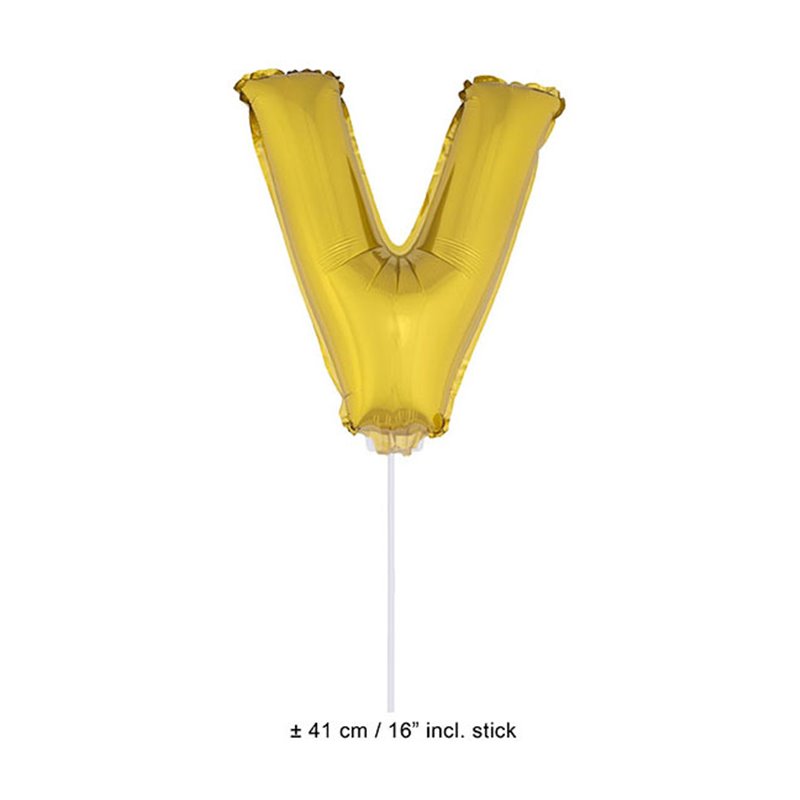 ballon lettre "v" en aluminium avec bâton 41cm or