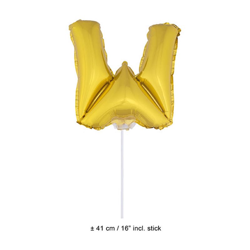 ballon lettre "w" en aluminium avec bâton 41cm or