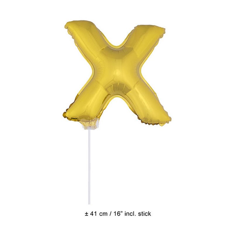 ballon lettre "x" en aluminium avec bâton 41cm or