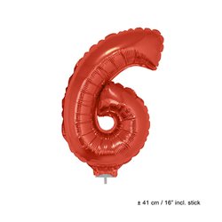 ballon chiffre "6" en aluminium avec bâton rouge 40cm