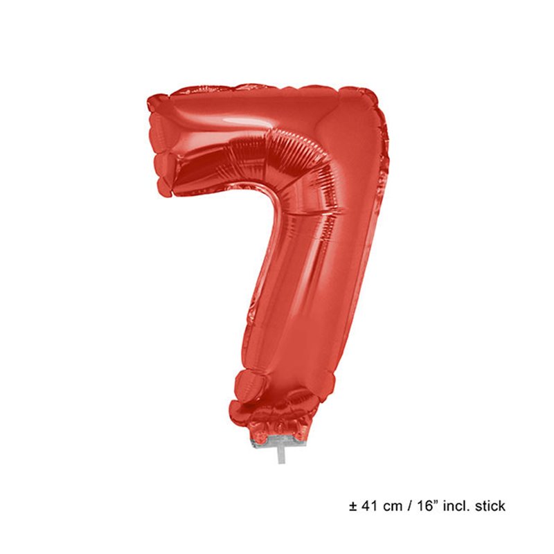 ballon chiffre "7" en aluminium avec bâton rouge 40cm