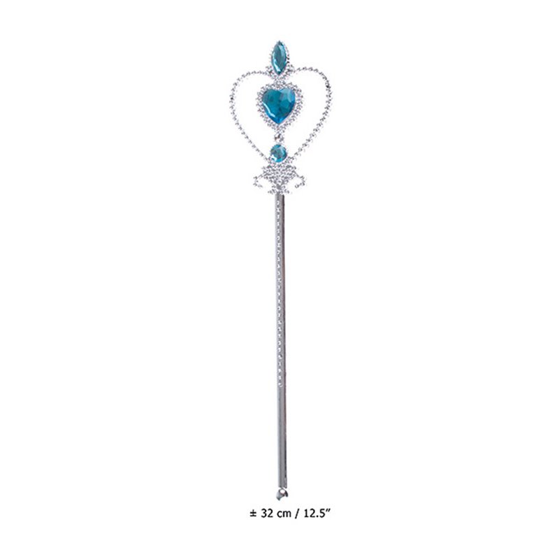 baguette de fée princesse argent coeur et pierres bleu 32cm