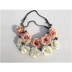 couronne élastique de roses blanc