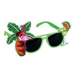 lunettes gag verte motifs palmier, cocktail et flamant rose