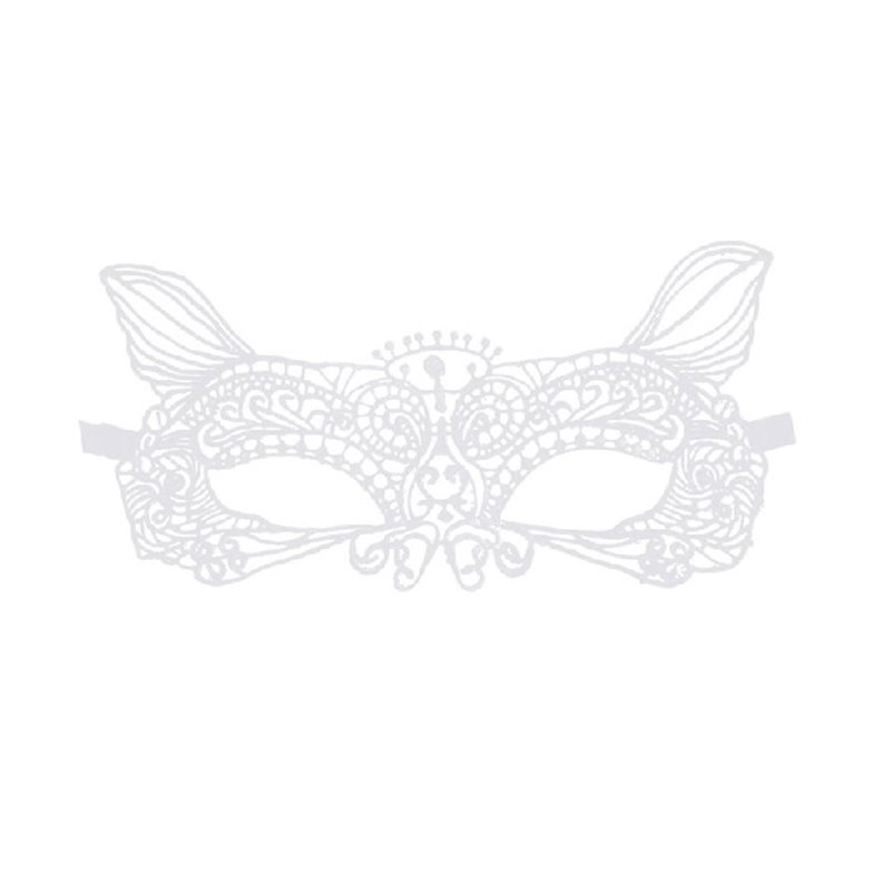 masque loup luxe dentelle avec oreilles de chat blanc