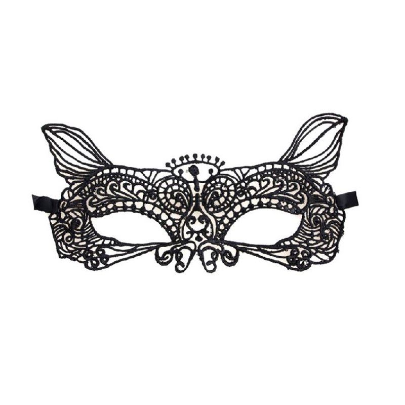 masque loup luxe dentelle avec oreilles de chat noir