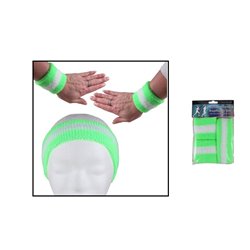 set bandeau et bracelets éponge néon vert & blanc 3pcs