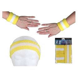 set bandeau et bracelets éponge jaune & blanc 3pcs