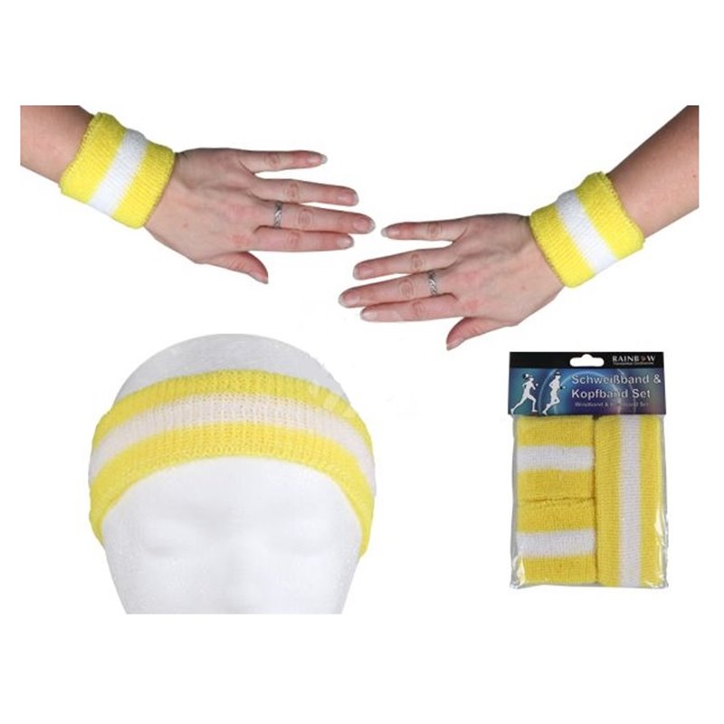 set bandeau et bracelets éponge jaune & blanc 3pcs