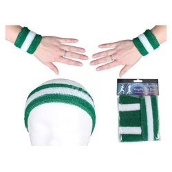 set bandeau et bracelets éponge vert fonçé & blanc 3pcs