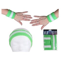 set bandeau et bracelets éponge vert & blanc 3pcs