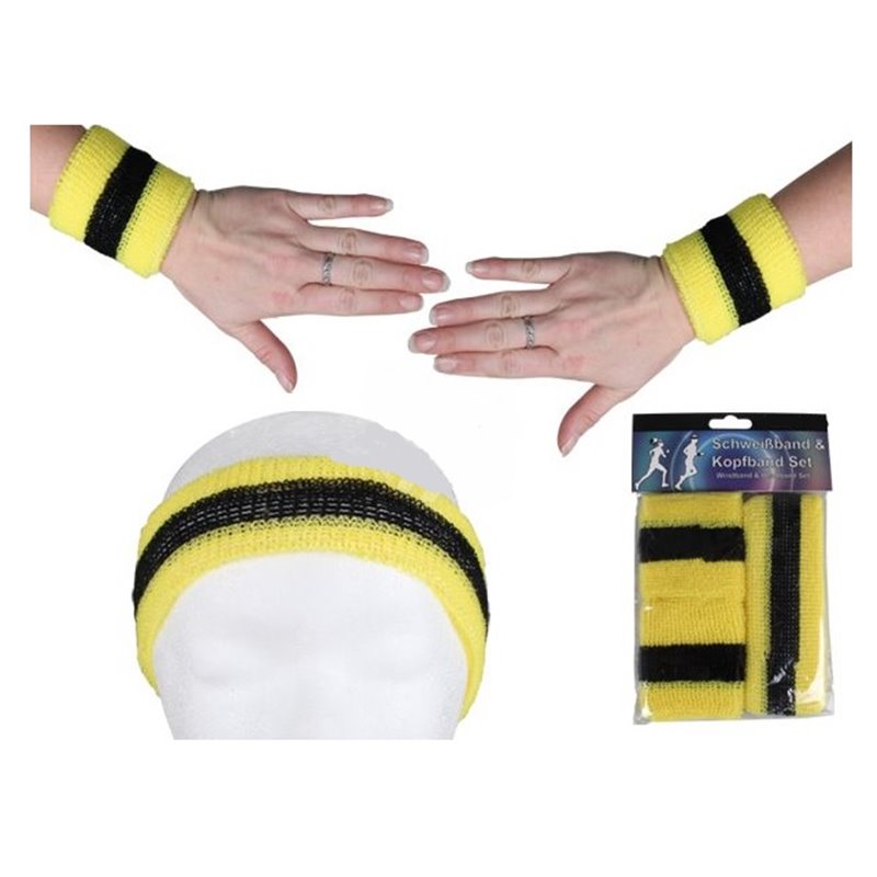 set bandeau et bracelets éponge jaune & noir 3pcs