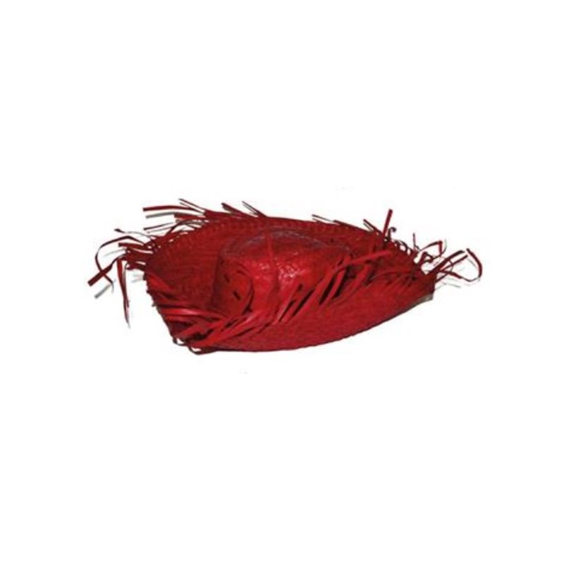 chapeau de paille avec franges rouge adulte