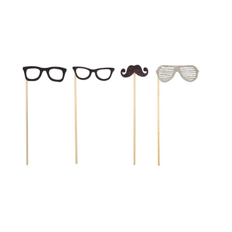 lot de 4 photoprops lunettes et moustache sur baguette