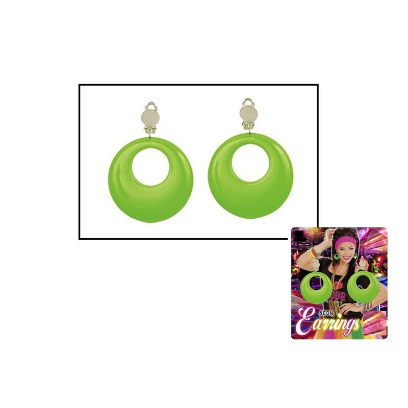 paire de boucles d'oreilles neon fluo avec clips vert