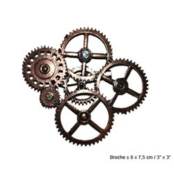 broche métal steampunk motifs engrenages 8x7cm