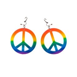 boucles d'oreilles peace & love rainbow avec clips 7cm