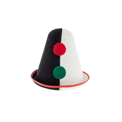 chapeau de clown pierrot avec pompons rouge & vert