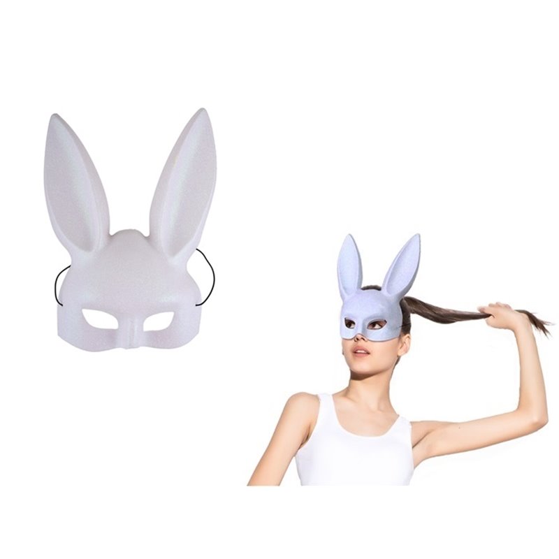 demi masque coque paillettes lapin blanc adulte