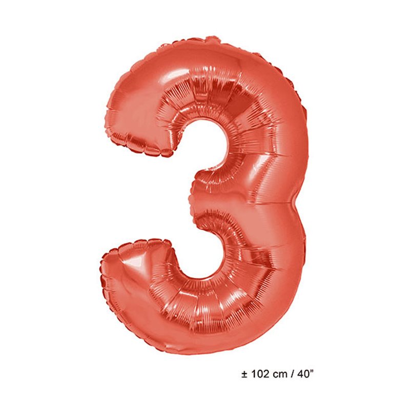 ballon chiffre "3" en aluminium rouge 1m