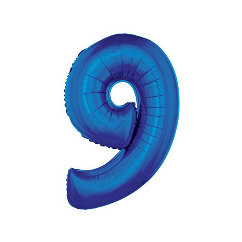 ballon chiffre "9" en aluminium bleu 1m