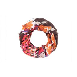 foulard tube motif fleurs brun/orange/rose