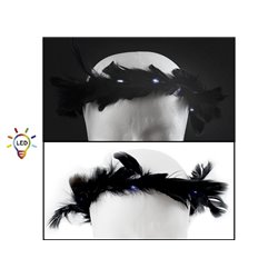 couronne de plumes noir lumineuse led's blanc