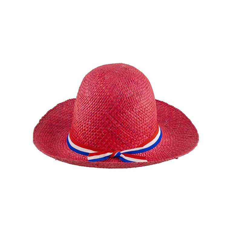 chapeau de paille rouge avec ruban france hollande femme