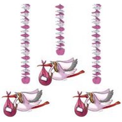 lot de 3 suspensions cigogne rose