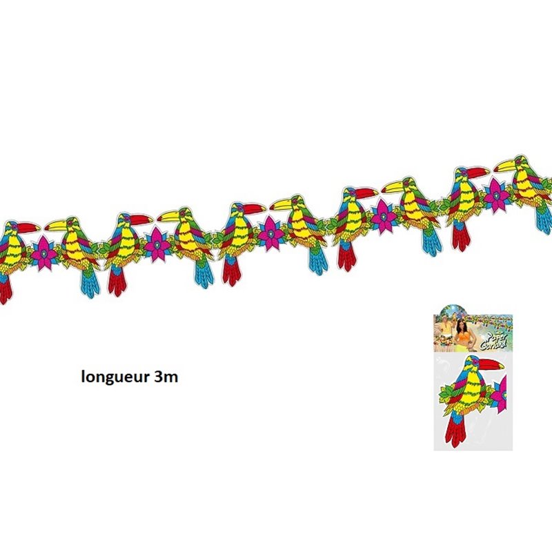 guirlande motifs toucans avec fleurs 3m