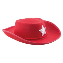 chapeau cowboy rouge avec étoile et cordon enfant