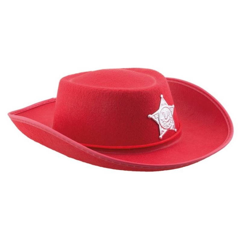 chapeau cowboy rouge avec étoile et cordon enfant