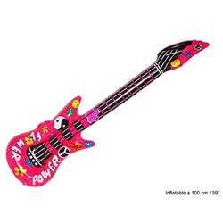 guitare gonflable motifs "flower power" rose 1.05m