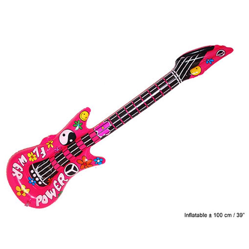 guitare gonflable motifs "flower power" rose 1.05m