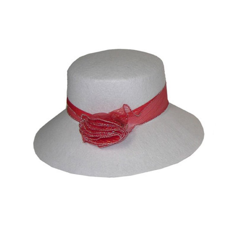 chapeau de femme blanc avec noeud rouge