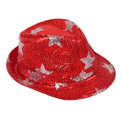 chapeau tribly à sequins rouge avec étoiles