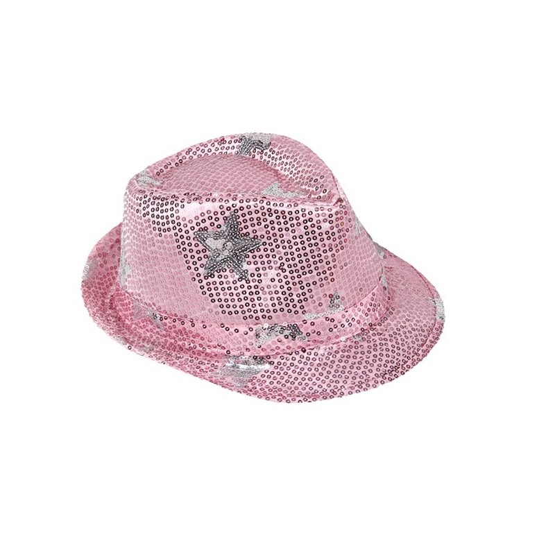 chapeau tribly à sequins rose clair avec étoiles